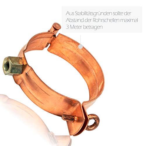 Fallrohrschelle Kupfer 80 mm mit M8/M10 Gewindeanschluss - Schraubrohrschelle zur Befestigung von Fallrohren am Gebäude… – Bild 5
