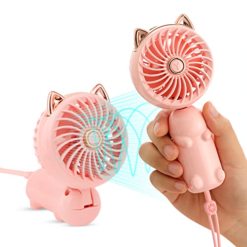Portable Handheld Fan, Mini USB Hand Fan with Rechargeable Battery and 3 Speeds, Cute Personal Small Electric Fan for Girls/Women/Kids, Pocket Fan Foldable Standing, Summer Holiday Travel Essentials