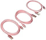 Bestfy 3Pack 3FT 6FT 10FT Extra Long Nylon Braided 8Pin to USB Power Cable Cord with Aluminum Heads for iPhone 6/6s/6 Plus/6s Plus/5/5c/5s, iPad 4 Mini Air iPod Nano 7 iPod Touch 5 (Rose gold)