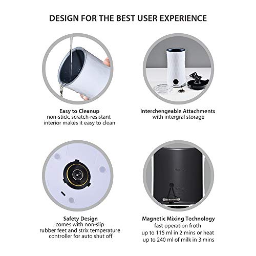 Milk Frother – Casara 4 in 1 Electric Milk Frother and Steamer for Bulletproof Coffee, Cappuccino, Latte, Matcha - Hot and Cold Automatic frother with Extra Whisks,Non-Stick Interior, Precise Temperature Control