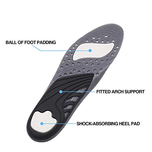 Massaging Gel Insoles, All-Day Shock Absorpting and Ventilated Shoe Inserts for Sports Walking Running, Comfortable Cushioning for Men and Women, Grey, L