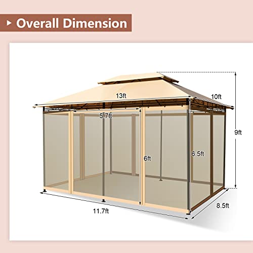 Tangkula 10x13 FT Patio Gazebo with Removable Mesh Netting & Double Roof image 12