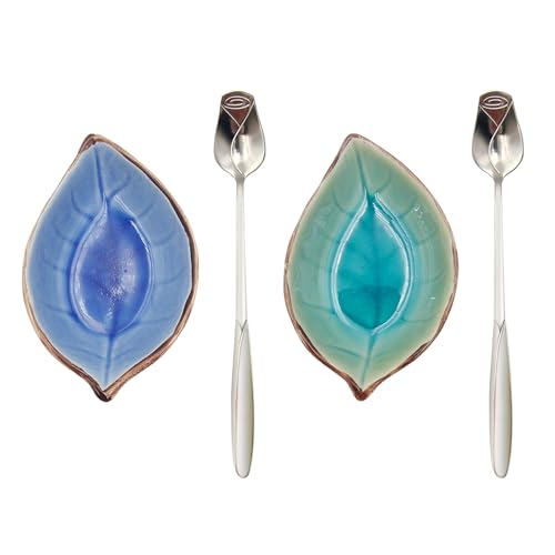 2 Pack Coffee Spoon and Leaf Rest Set, Ice Cracks Leaf Ladle