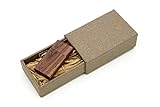 Walnut Wooden 16GB Flash Drive - Natural Eco Vintage Collection USB 2.0 16 GB Thumb Drive - Inserted in a hand made 2 piece paper box with Raffia grass inside