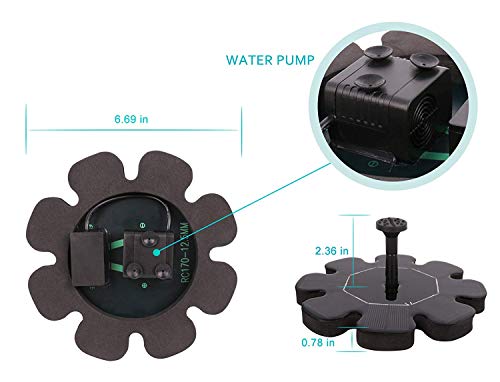 VOOCO Solar Fountain Pump, Outdoor Solar Powered Bird Bath Water Fountain Pump Solar Sprinkler Fountain for Pool Garden Aquarium