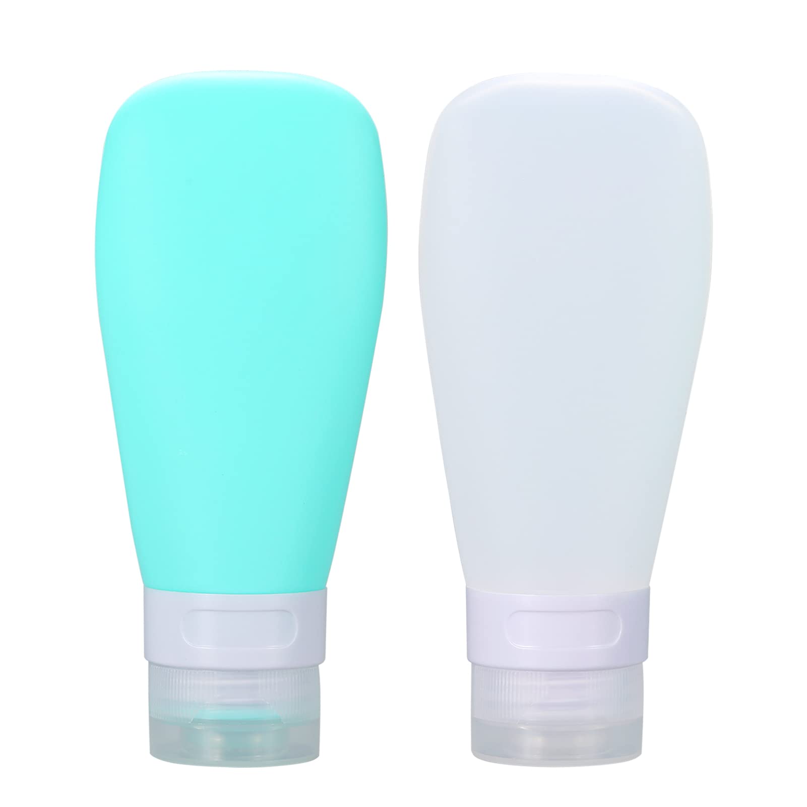 LUFEVRM 2 Pcs Silicone Travel Bottles,Leak Proof Refillable Squeezable Containers with Transparent Carry Bag,Empty Travel Size Bottles for Shampoo,Conditioner,Lotion,Toiletries(90ml)