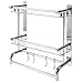 MyGift Wall Mounted Stainless Steel Bathroom Shelf Storage Rack Organizer with 2 Tier Glass Shelves,Towel Bar and 4 Hooks