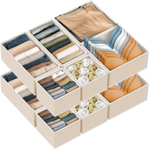 Beauenty Drawer Organizer, 12 Pack Closet Organizers and Storage, Underwear Organizers, Foldable Dresser Dividers, for Underwear, Socks, Clothes, Bras, Pants, Jeans(Beige) (12)