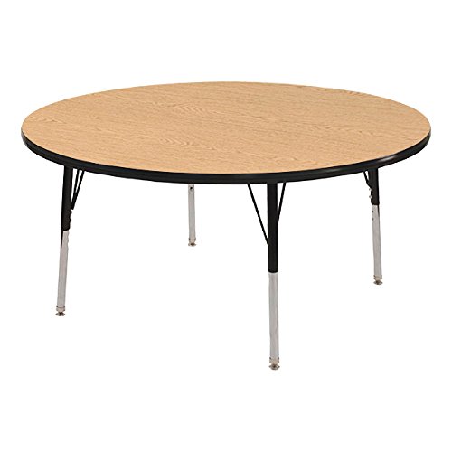 Norwood Commercial Furniture Adjustable-Height Round Activity Table, 36" Diameter, Oak/Black, NOR-RCERD36C-OKBK