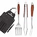iPartner Heavy Duty BBQ Grilling Tool Set, 3pcs Real Thick Stainless Steel Barbecue Spatula, Tongs & Fork with Long Rosewood Handle, W/Apron Tote for Easy Use & Storage, Premium Grill Accessories