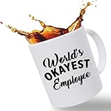 Best Funny Mugs Promotion Gift, World's Okayest Employee Funny Coffee Mug 11 oz Handcrafted Porcelain Gift Mug, Hilarious Coffee Mug Funny for Mom, Dad, Coworker, Employees and Friends