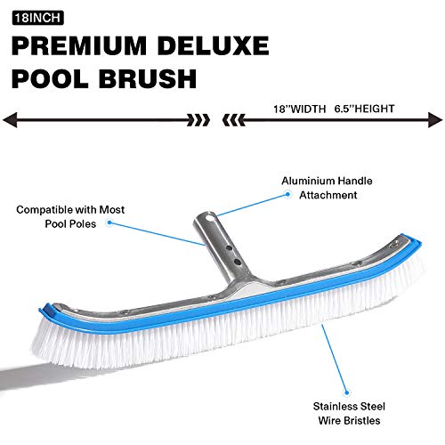 Pool Brushes for Cleaning Pool, 8 FT Splicable Pole with 18" Polished Aluminum Back Brush Head for Cleaning Swimming Pool Wall, Floors & Tile - Thumbnail 2