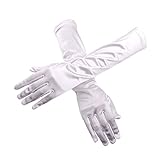 TBNA Bridal Long Satin White Gloves Elbow Length Gloves for Women