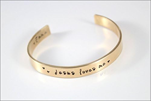 Customized "Jesus Loves Me" Baptism, First Communion, or Confirmation Gift in Nu Gold | Personalized with Girl's Name