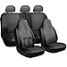 OxGord Set PU Leather Car Seat Cover Set - Airbag - Front Low Back Buckets - Universal Fit for Car, Truck, SUV, Van - Steering Wheel Cover and Seat Belt Cushion primary