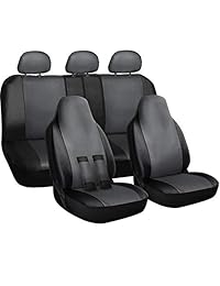 OxGord piel sintética asiento de coche   Juego de funda nórdica Airbag, frontal parte baja de la espalda cubos   ajuste universal para coche, camioneta, SUV   Funda para volante y cinturón de asiento Cojín, Gris
