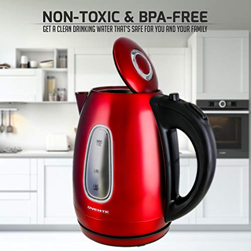 Ovente Portable Electric Hot Water Kettle 1.7 Liter Stainless Steel