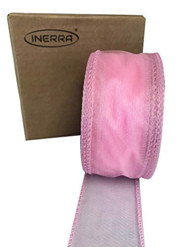 INERRA Chiffon Ribbon - Luxury Wired Edge 20 Metres x 50mm - (Baby Pink)