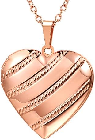 U7 Women Girls Locket Necklace Platinum 