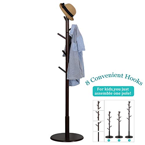 Vlush Sturdy Wooden Coat Rack Stand, Entryway Hall Tree Coat Tree with Solid Round Base for Hat