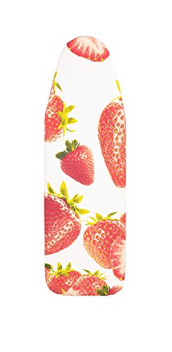 VieveMar Padded Ironing Board Cover, EASY FIT with handy DrawString, NO DYE TRANSFER! UNIQUE FRUITY DESIGN, Heat Reflective, Scorch Resistant Premium Cotton, Fits Boards up to 17" x 56" (Strawberry)