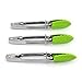 QAAQS 7 Inch Mini Stainless Steel Food Tongs for Serving With Silicone Tips Barbeque Grilling Small Cooking Kitchen Ice Tongs 3 Pieces Green