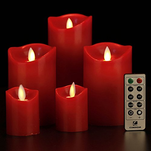 Flameless Candles, Battery Operated Flickering Candles Set of 5 Red