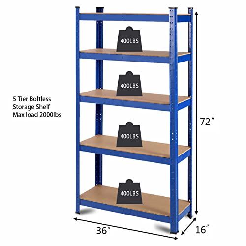 Tangkula Metal Storage Shelves, Heavy Duty Steel 5 Tier Utility Shelves