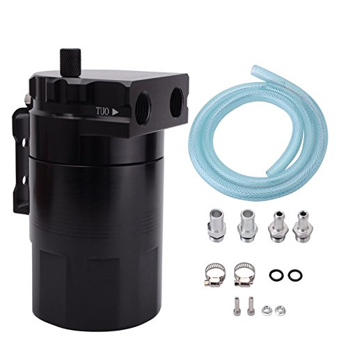 ESPEEDER Universal Aluminum Car Truck Engine Oil Catch Can Tank Polish Baffled Reservoir Black