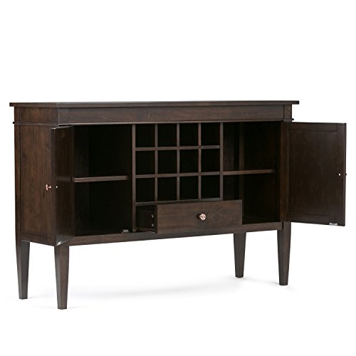 Simpli Home 3AXCCRL-09 Carlton Solid Wood 54 inch Wide Contemporary Sideboard Buffet Credenza and Wine Rack in Dark Tobacco Brown