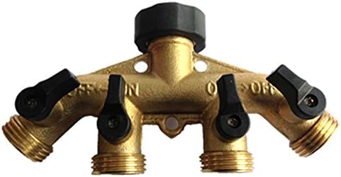LoveQmall Brass 4 Way Hose Shut Off Connector,Garden Tap Hose Adapter with Comfort Grip