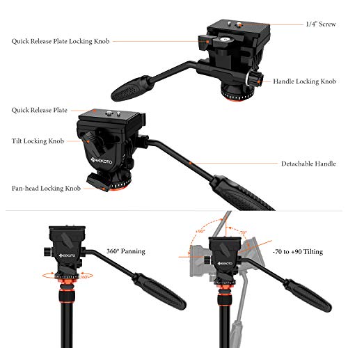 GEEKOTO Video Tripod Fluid Head,Professional Camera Tripod for DSLR