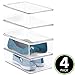 mDesign Plastic Closet Organizer Box Containers with Hinged Lid for Bedroom Shelves/Cabinets, Holds Flats, Sandals, Sneakers, Dress Shoes, Heels, Booties, and Wedges, Ligne Collection, 4 Pack, Clear