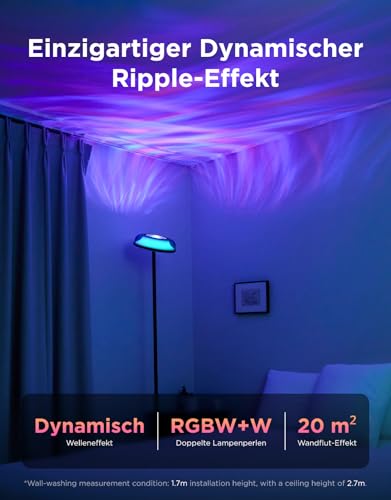 Govee Floor Lamp Living Room Uplighter Wave Lighting RGBICWW, Three-Zone Lighting Floor Lamp, 80+ Scene Modes, 2700-6500K, 1000LM, Compatible with Matter and Alexa, for Living Room, Bedroom