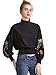 Floerns Women's Embroidery Lantern Sleeve Mock Neck Blouse Top