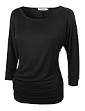 Bepei Women Casual 3/4 Sleeve Side Shirring Boat Neck Drape Top