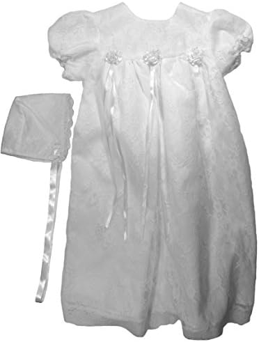 Christening Day Girls' White All-Over Lace Christening Gown with Bonnet 12M