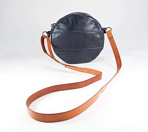 Leather Navy Blue Crossbody Round Canteen Purse