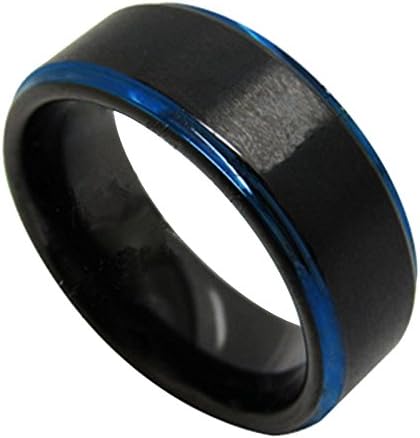 ANDESWF 8mm Black Matte Tungsten Rings with Comfort Fit Blue Plated Wedding Bands Wedding Rings for Men 10.5