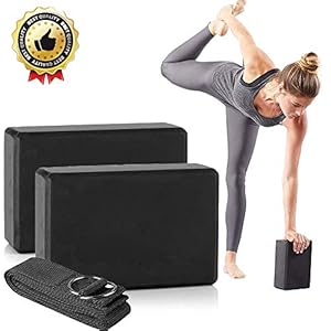 LEEWENYAN Yoga Block Set, High Density EVA Foam Exercise Blocks and Yoga Straps Non-Slip Improve Your Poses and Flexibility Provides Stability and Balance Deal for Beginners, Pilates, Fitness, Gym
