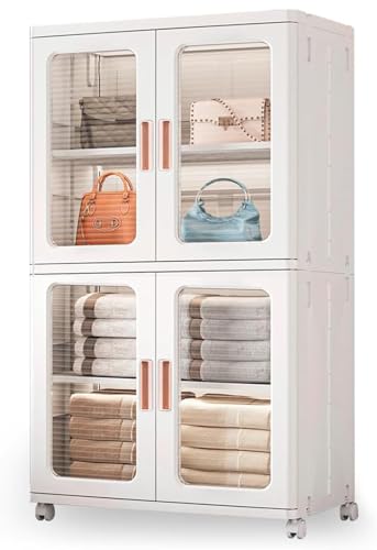 Double Layer Foldable Storage Box, Extra Large Dual Opening Storage Organizer, Stackable Bins with Lids & Wheels, Clothes Snacks Toys & Books, Collapsible Container for Home Office Outdoor Car (2Pcs)