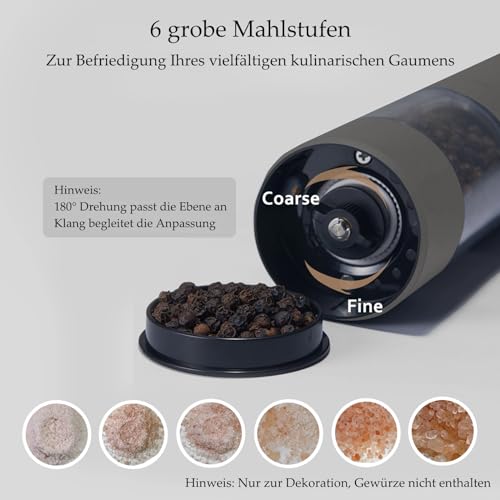 TLYSXPRO Greige Electric Salt and Pepper Mill, Set of 2, USB Rechargeable, Adjustable Coarseness Spice Mill, Pepper Mill Electric with LED Light, Cleaning Brush, Kitchen Appliances