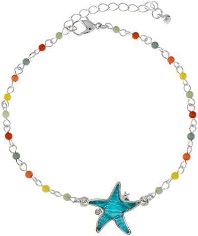 Sealife Summer Theme Bead Link Anklet (Beaded Starfish Multi Blue)