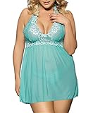 UrHot Women's Plus Size Halter Lace See-through Sexy Babydoll Lingerie with G-string,Green,5XL(fits 4XL-5XL)