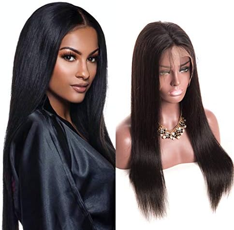 Human Hair Wig Straight Hair Wig Virgin Brazilian Hair 360 Lace Frontal Wig Bleached Knots 150% Density Natural Black Short Hair for Women 14 inch