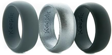 3 Silicone Wedding Ring Silicone Wedding Band for Men Metallic Ring Set for Crossfit, Climbing, WOD's and Outdoor Sports (Black - Grey - Metalic Black, 12)