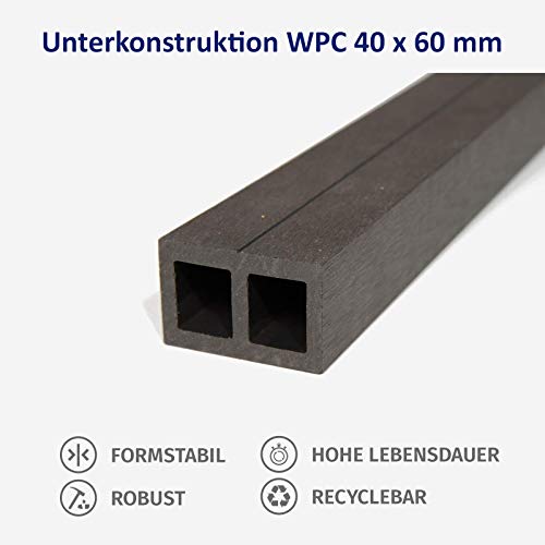 HORI® WPC-Terrassendielen massiv braun I Komplett-Set inkl. 40x60 mm Unterkonstruktion & Clips I Dielenlänge 2,90 m I… – Bild 5