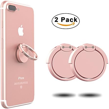 Phone Ring Finger Holder(2 pack), Ouktor 360° Stand Grip &amp; Kickstand Accessory for Cell Phone iPhone 6 7 8 Plus X, Samsung Galaxy S6 S7 S8 Note 8,Universal Fit (Rose Gold)