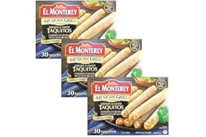 NOS Gourmet Kitchn El Monterey Chicken and Cheese Taquitos (Pack of 3, 30 Taquitos Each) - Frozen Chicken Breast with Flour Tortillas - Cook and Serve, 3 Pack