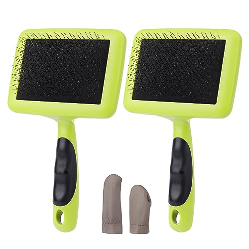 2Pcs Wool Carders, Hand Carders with Ergonomic Handle, Curved Needle Felting Brush, Slicker Brush for Wool Spinning, Pet Grooming (Cats & Dogs), Craft Projects & More